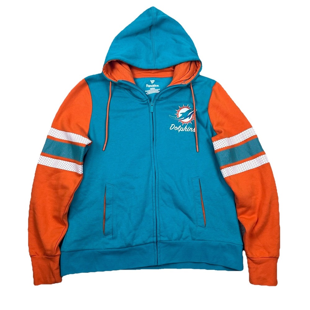 Fanatics Womens Size Med Miami Dolphins Teal Orange Full Zip Hoodie Sweatshirt‎